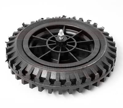 Replacement heavy-duty black rubber wheel with tread for builder's wheelbarrow