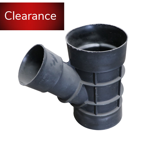 Black plastic plumbing pipe fitting with side outlet on clearance sale