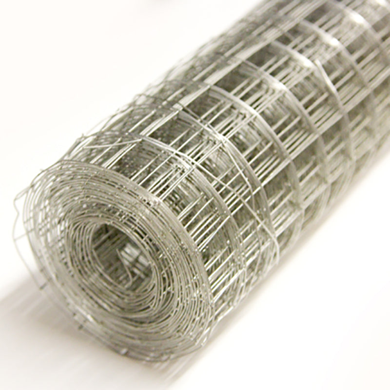 Roll of galvanized steel wire mesh fencing for building and DIY projects on white background