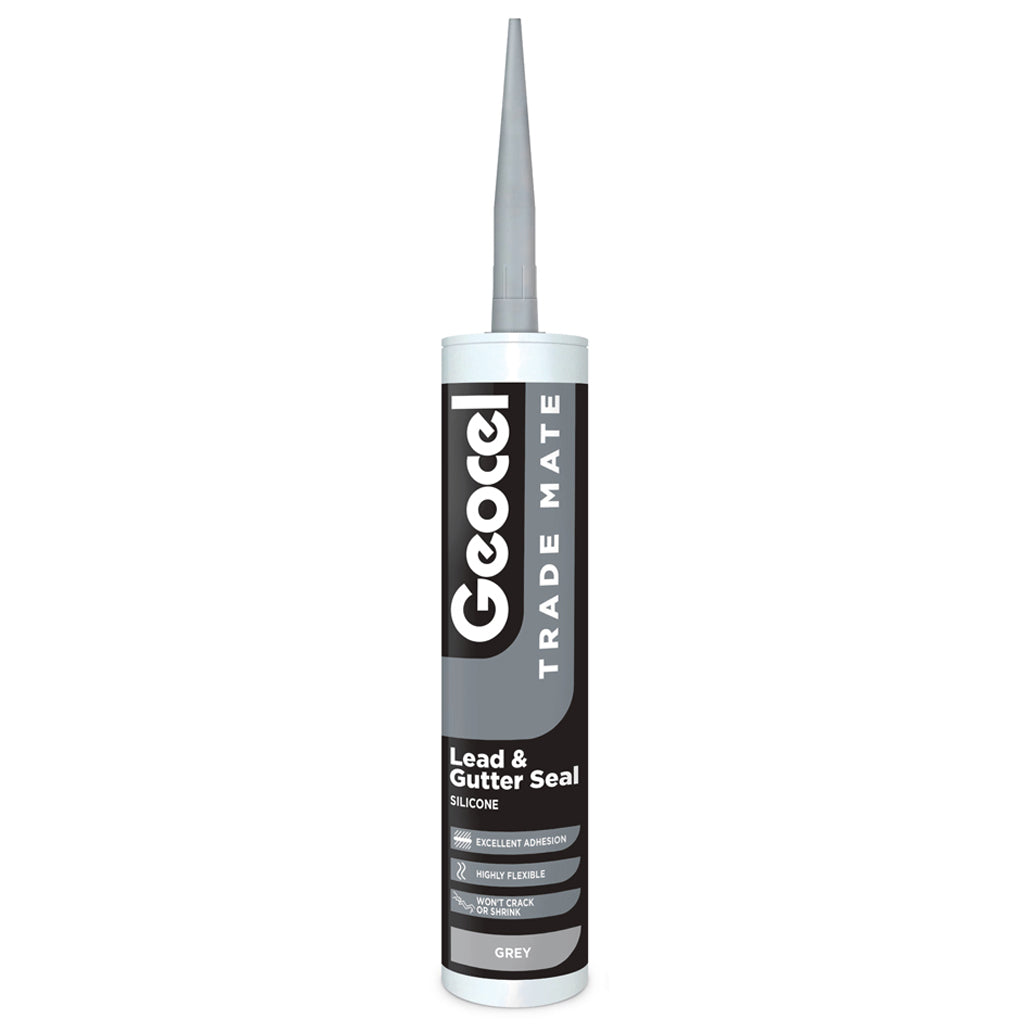 Geocel Trade Mate grey silicone lead and gutter sealant tube for building supplies