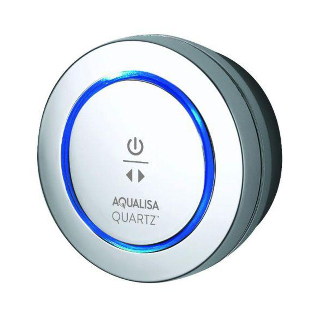 Aqualisa Quartz digital shower control with chrome finish and blue LED ring.