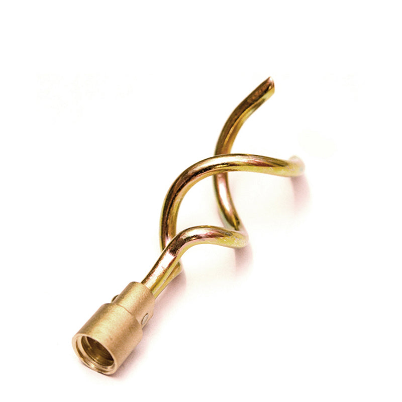 Metal paint mixer attachment for power drill, twisted spiral design on white background