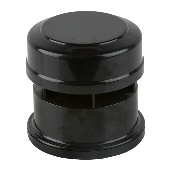 Black plastic air admittance valve for plumbing and vent pipe systems
