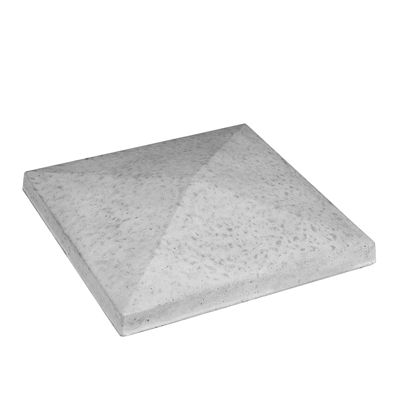 Concrete pyramid coping stone for garden wall or fence, smooth grey finish, isolated on white