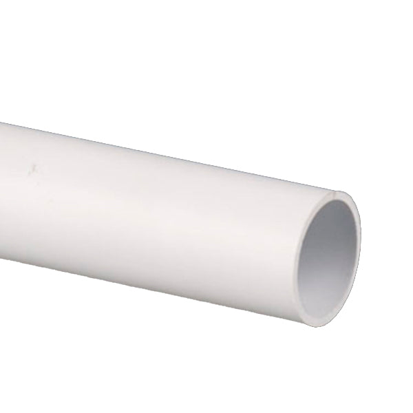 White PVC pipe for plumbing and building materials, close-up on plain background