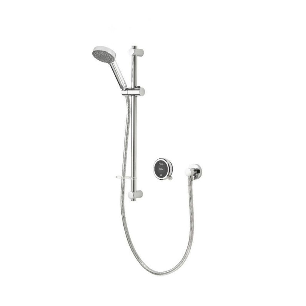 Modern chrome digital mixer shower set with adjustable rail and handheld shower head