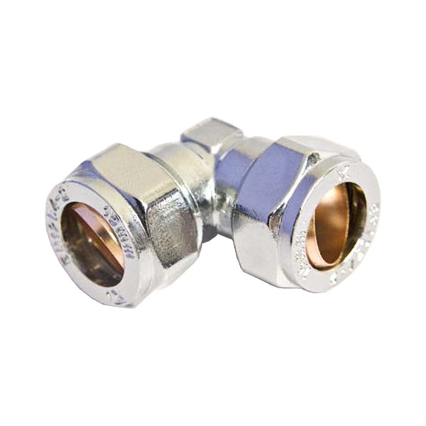 Chrome compression elbow plumbing fitting for pipe connections