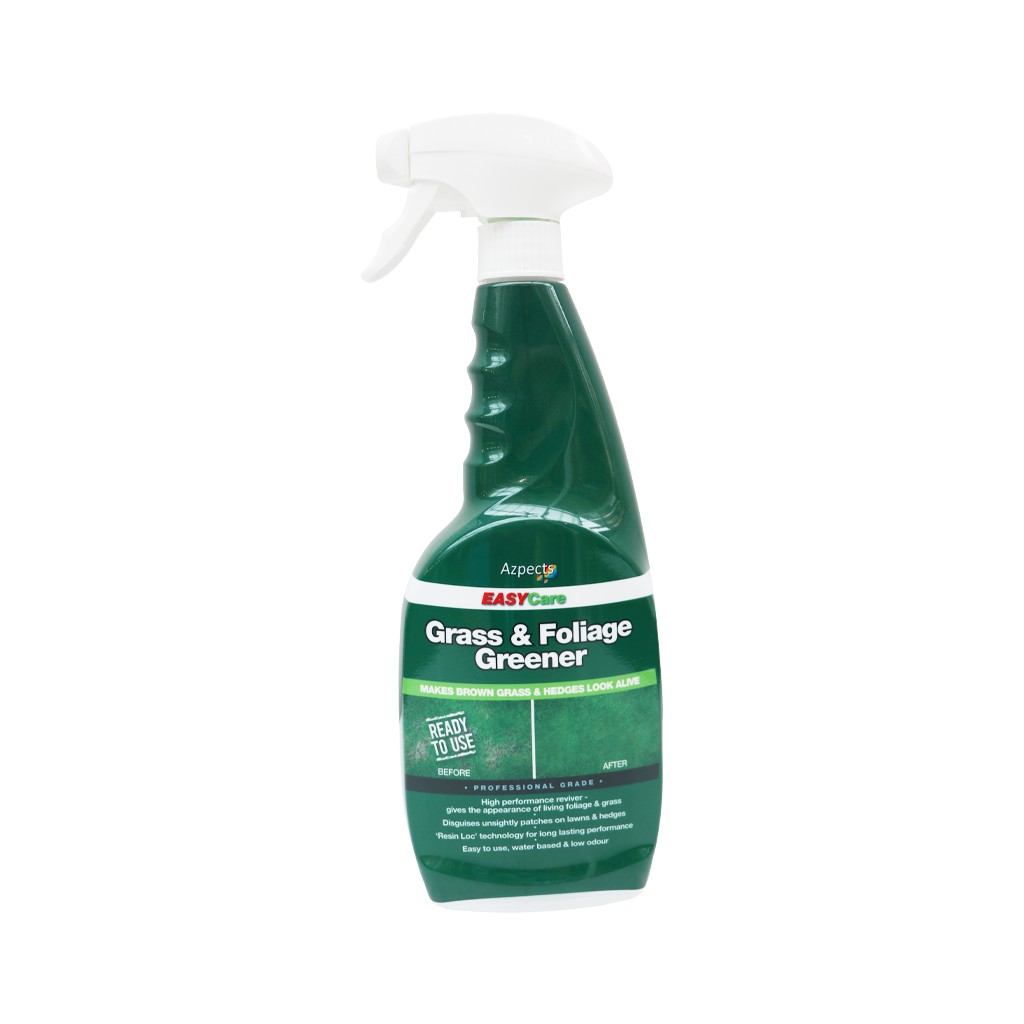 Spray bottle of grass and foliage greening solution for lawns and garden hedges