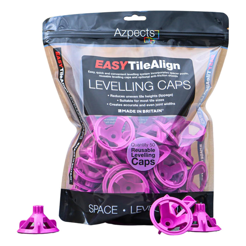 Bag of Azpects EASYTileAlign reusable tile levelling caps for tiling installation, 50 pack