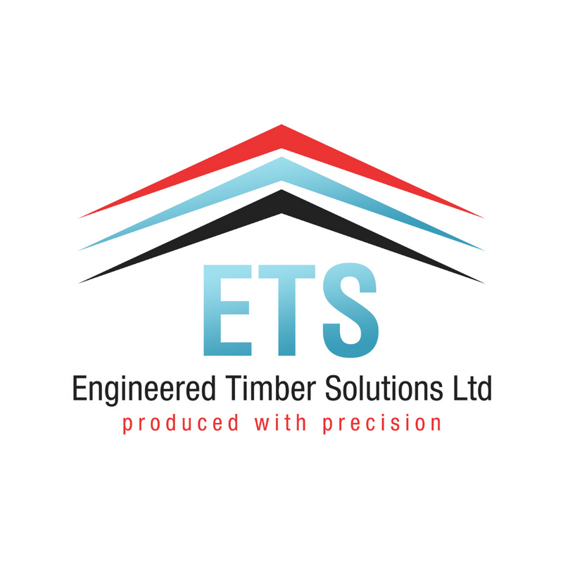 ETS Engineered Timber Solutions Ltd logo with colored roof lines on white background