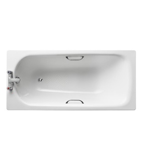 STEEL BATH WHITE WITH BOLT ON CRADLE ANTI SLIP AND GRIPS 1500MM 2TH  S183301