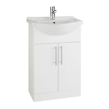 VANITY UNIT 550MM COMPLETE WITH 1 TAPHOLE BASIN IN GLOSS WHITE HD RWF55BASIN AND ENC550VU